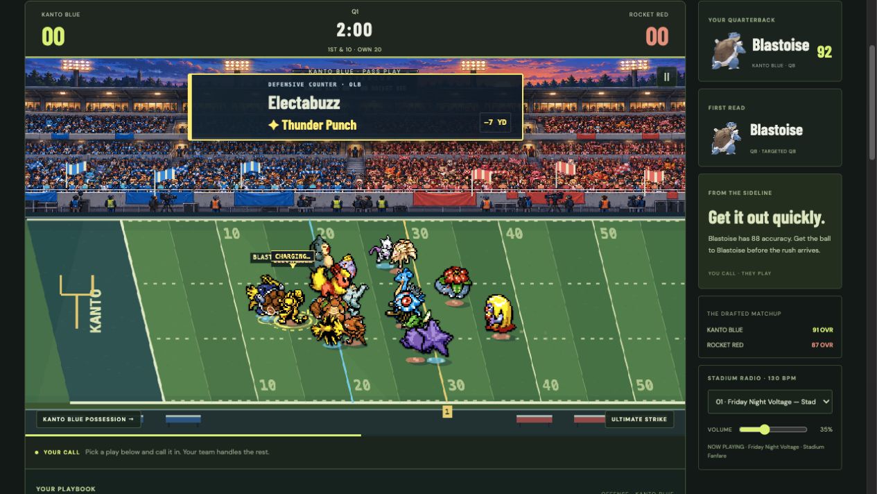 Electabuzz uses Thunder Punch on Blastoise during a defensive counter in Poké Bowl